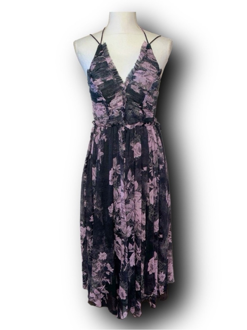 ASOS Black and Lavender Floral Midi Dress